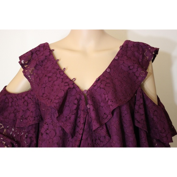 NWT "Plus" Eloquii Purple Open Shoulder Top - Picture 2 of 8